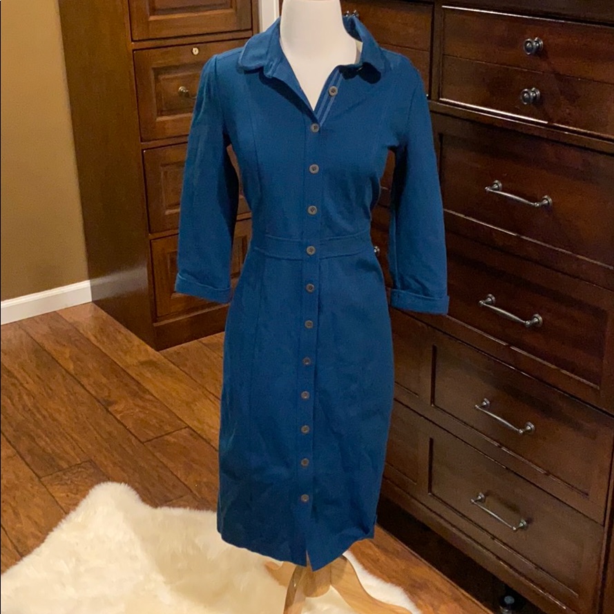 Boden Blue Ponte Button Down Shirt Dress Wh536